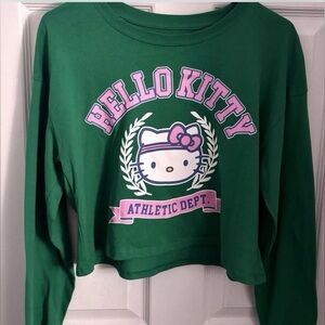 Hello Kitty Cropped Long Sleeve Green Top Size Small NWOT